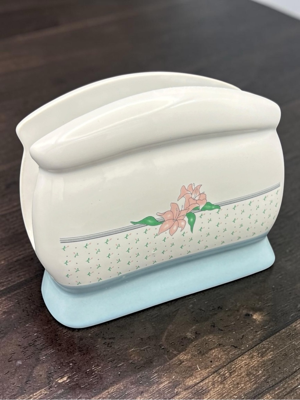 Vintage 1989 House Of Lloyd Floral Ceramic Napkin Holder Pink Iris Design EUC - Picture 7 of 14